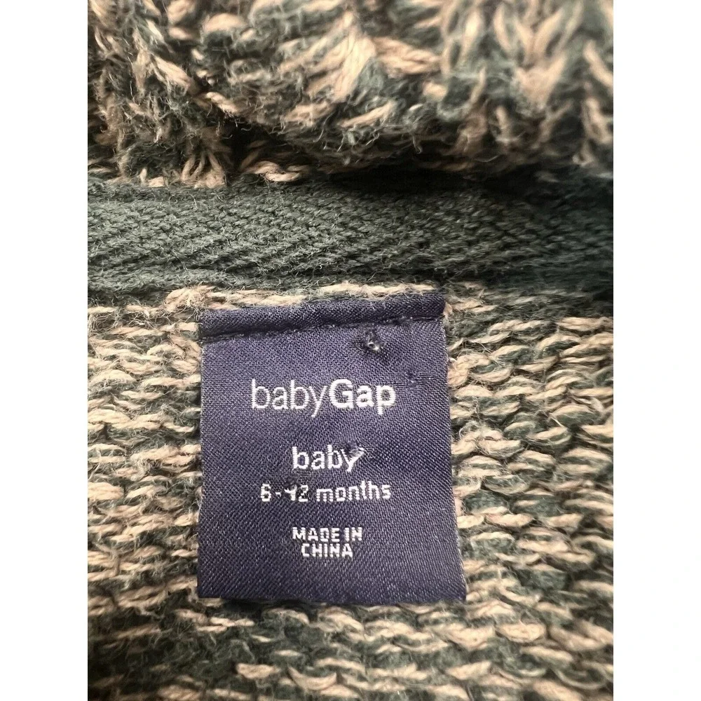 Baby Gap Green & Cream Cable Knit Hooded Button Up Sweater Size‎ 6-12 Months